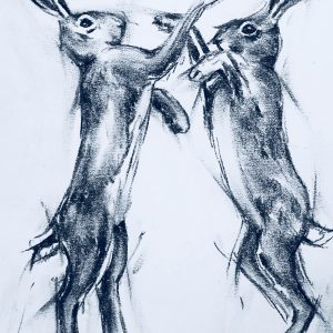 Charcoal Boxing Hares print